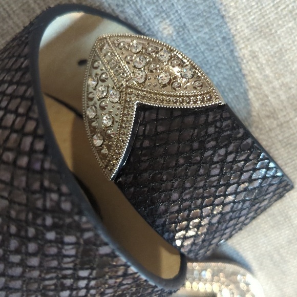 Rhinestone Buckle Snakeskin Print Genuine Leather Belt L/XL 40" Black - Picture 4 of 14